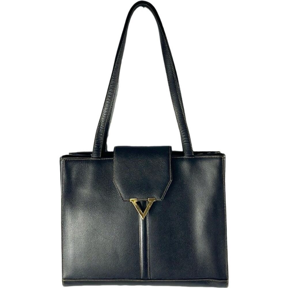 Valentino Garavani Logo Embellished Black‎ Leather Tote